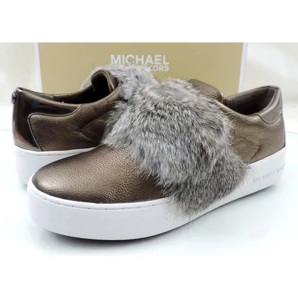 Michael Kors Maven Sneaker Platform Metallic Leather Nickle Size 6