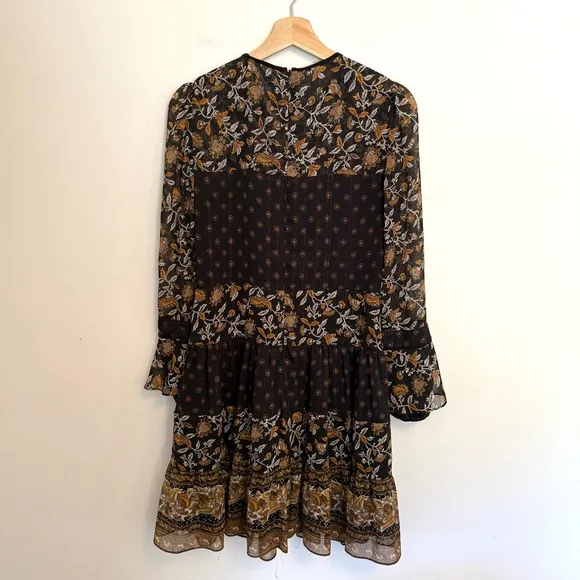 Michael Kors Mixed Botanical Print Georgette Dress Boho Flowy Women’s Medium