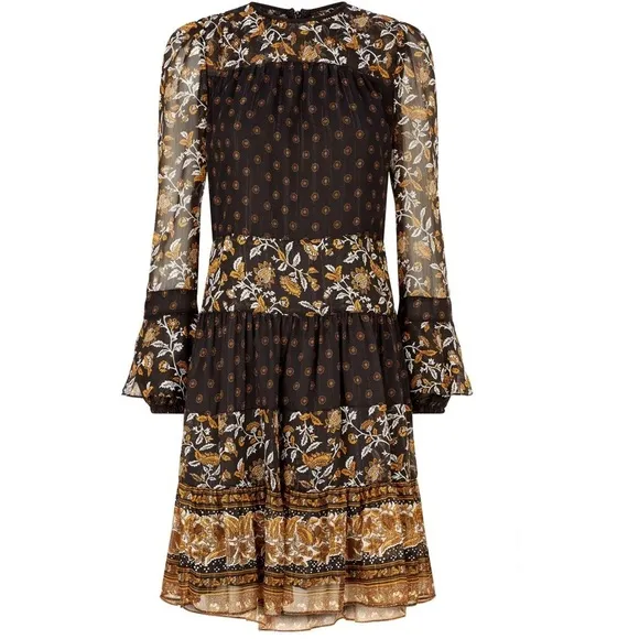 Michael Kors Mixed Botanical Print Georgette Dress Boho Flowy Women’s Medium