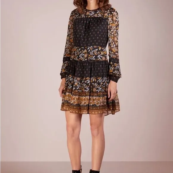 Michael Kors Mixed Botanical Print Georgette Dress Boho Flowy Women’s Medium
