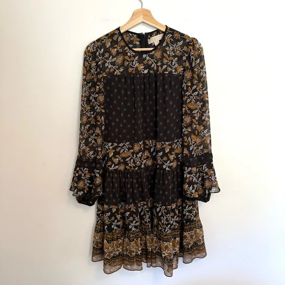 Michael Kors Mixed Botanical Print Georgette Dress Boho Flowy Women’s Medium