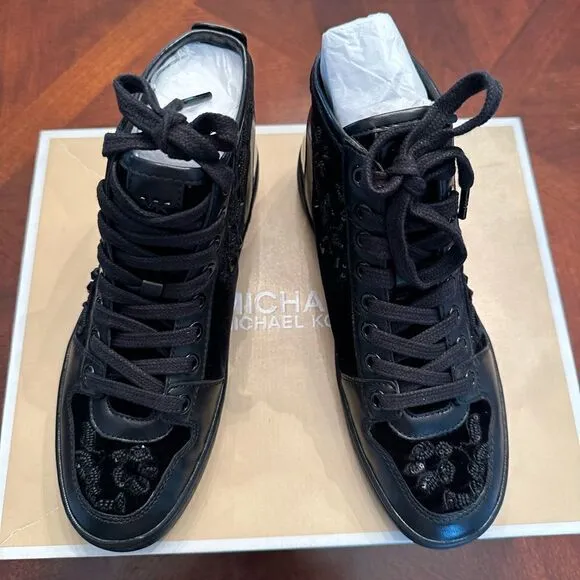 Michael Kors willingly high top floral sneakers size 6, black