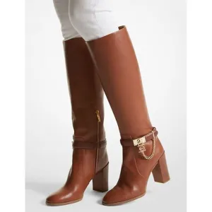 Michael Kors Women's Hamilton Heeled Embellished Boots Luggage 10M