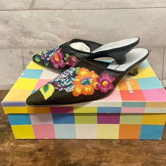 Michael Simon Floral Mesh Embroidered Mules