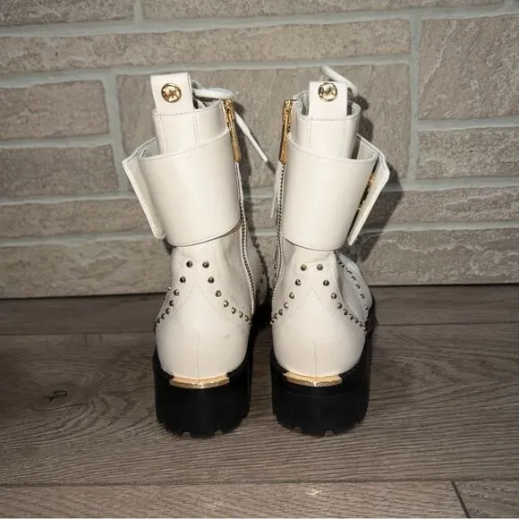 Michael Kors Cream Tatum Studded Combat Boots Size 6.5