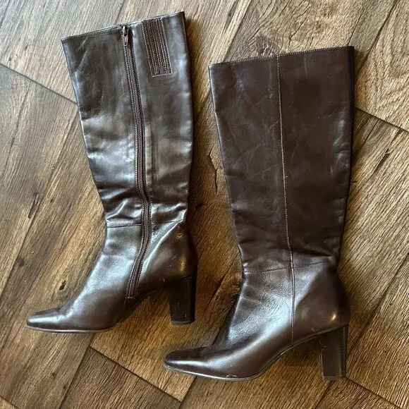 Michelle D Vintage Chunky Round Toe Boots Brown Mid-Calf Size 8