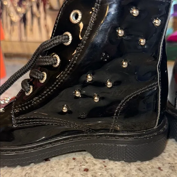 Migues size 25 or 8.5/9 black studded lace up boots for toddler
