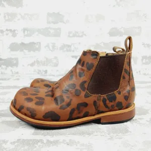 Mikoleon Kids Brown Animal Print Leather Round Toe Chelsea Boots F484