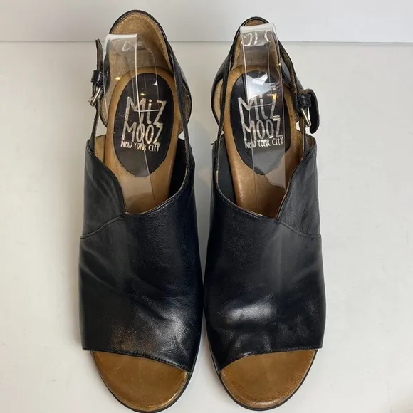 Miz Mooz New York City Margo Genuine Leather Peep Toe Heels Black EU41 US9.5-10