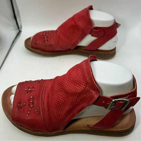 Miz Mooz womans Fifi shoes 37 us 6.5-7 red Leather Ankle-Strap Sandals suede