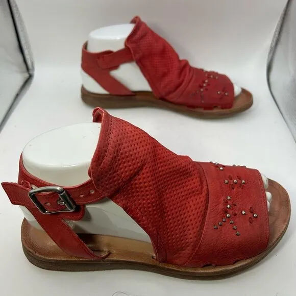 Miz Mooz womans Fifi shoes 37 us 6.5-7 red Leather Ankle-Strap Sandals suede