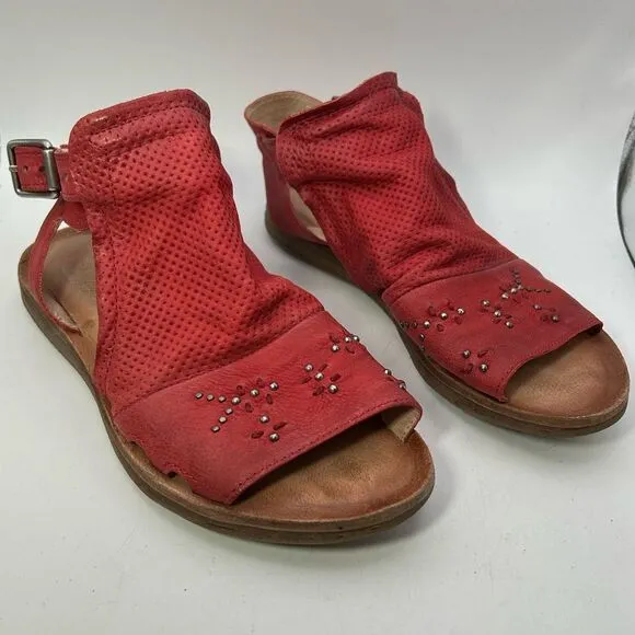 Miz Mooz womans Fifi shoes 37 us 6.5-7 red Leather Ankle-Strap Sandals suede