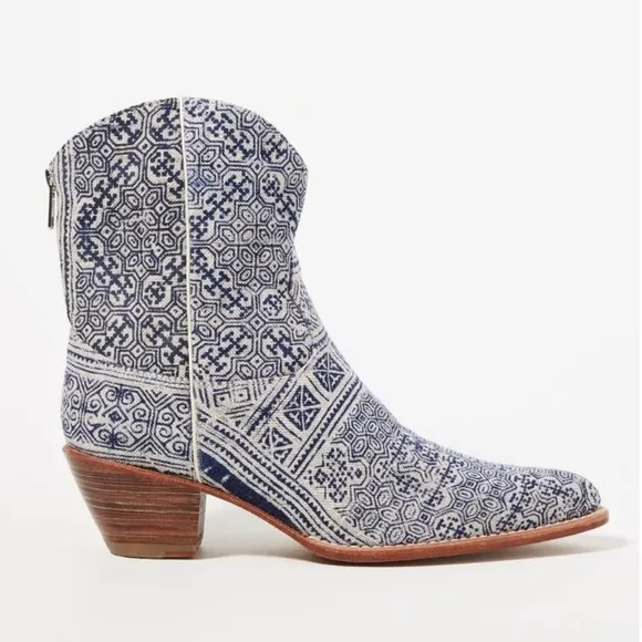 Momo New York Tile Mosaic Indigo Western Boots x Anthropologie