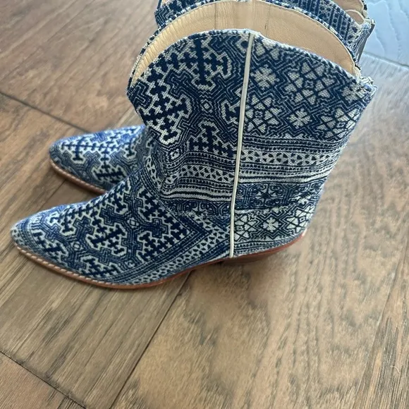 Momo New York Tile Mosaic Indigo Western Boots x Anthropologie