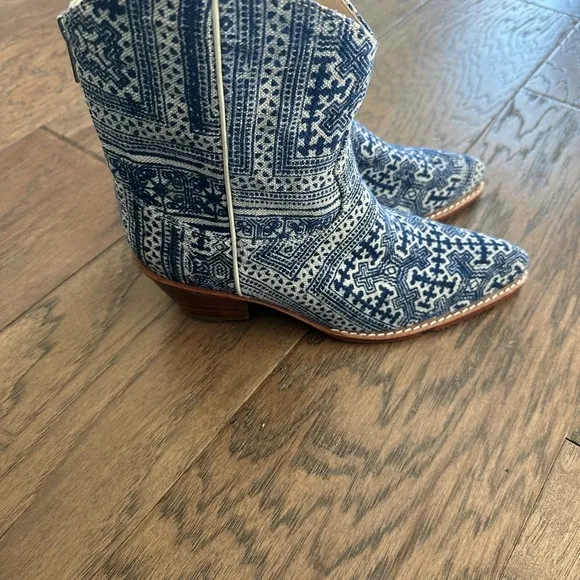 Momo New York Tile Mosaic Indigo Western Boots x Anthropologie