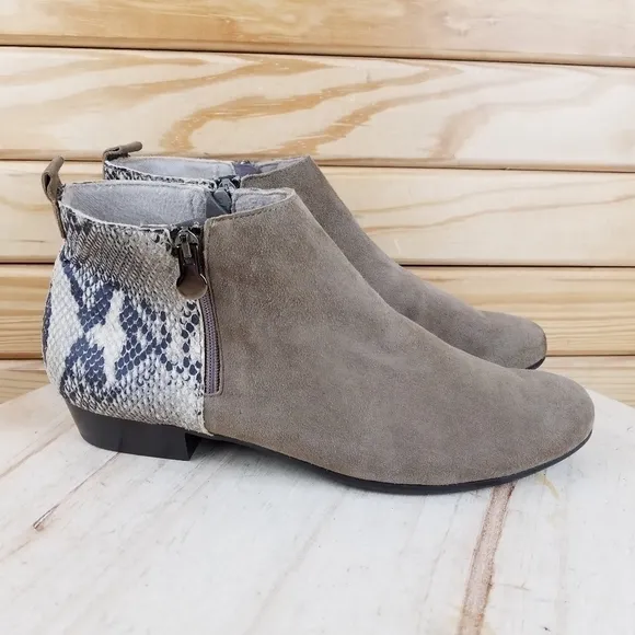 Munro 10.5 US Snakeskin Print Leather/Suede Dual Zip Casual Ankle Boots Shoe NEW