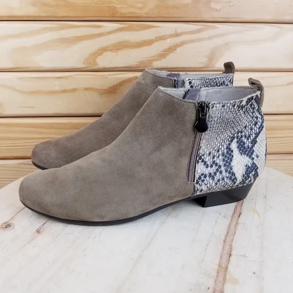 Munro 10.5 US Snakeskin Print Leather/Suede Dual Zip Casual Ankle Boots Shoe NEW