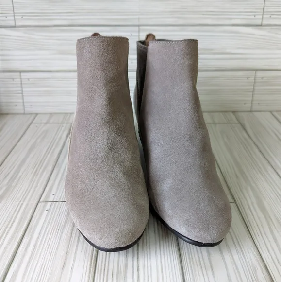 Naked Feet Suede and Leather Booties with Stacked Heel in Gray and Cream Size 6