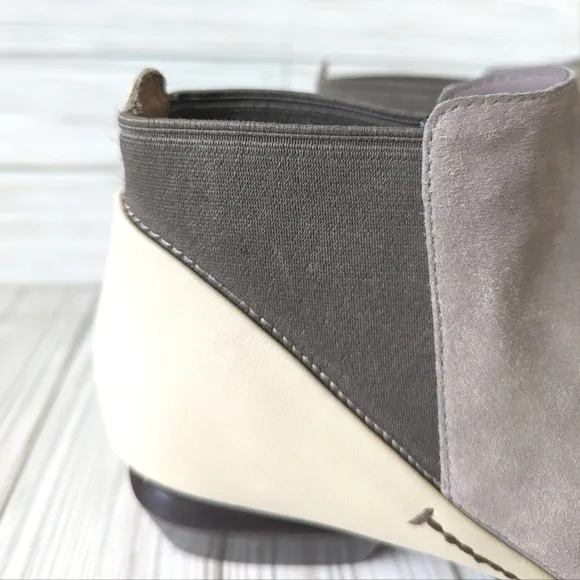Naked Feet Suede and Leather Booties with Stacked Heel in Gray and Cream Size 6