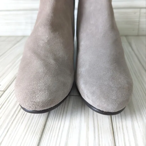 Naked Feet Suede and Leather Booties with Stacked Heel in Gray and Cream Size 6
