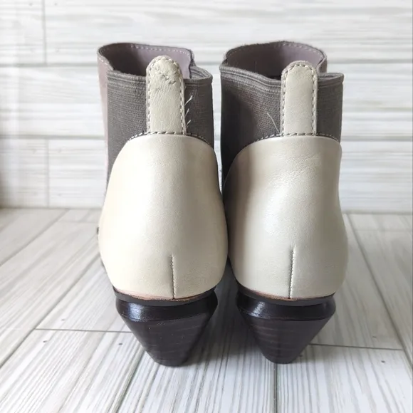 Naked Feet Suede and Leather Booties with Stacked Heel in Gray and Cream Size 6
