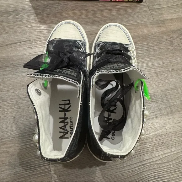 Nan-Ku Couture Pearl Crush High Top Crystal Embellished Black Sneakers