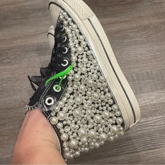 Nan-Ku Couture Pearl Crush High Top Crystal Embellished Black Sneakers