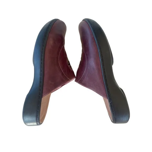 Naot Womens Shoes Mule Clog Black Floral EU 41 Red Wine Leather Slip On 10/10.5