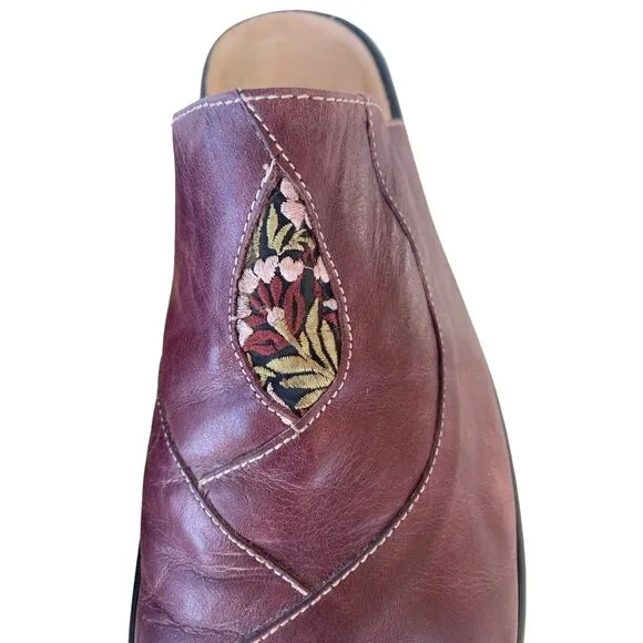 Naot Womens Shoes Mule Clog Black Floral EU 41 Red Wine Leather Slip On 10/10.5