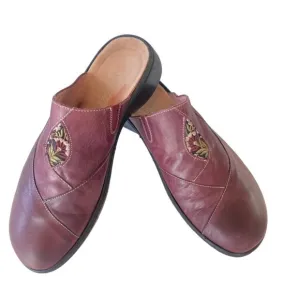 Naot Womens Shoes Mule Clog Black Floral EU 41 Red Wine Leather Slip On 10/10.5