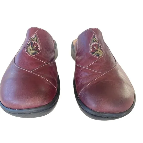 Naot Womens Shoes Mule Clog Black Floral EU 41 Red Wine Leather Slip On 10/10.5