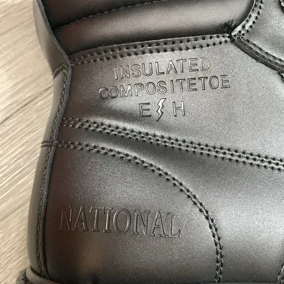 National Black Leather Composite Toe Electric Hazard Boots New in Box Size 10