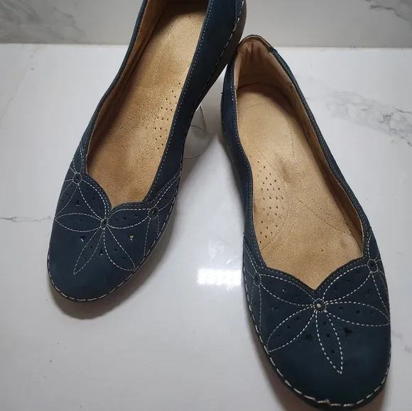 Naturalizer EUC Kipper Teal Blue Suede Size 12W Leather Loafer Flats Shoes