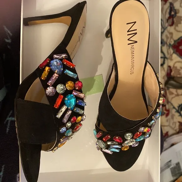 Neiman Marcus black Vibe Sandal with Multicolor crystals brand new with box!