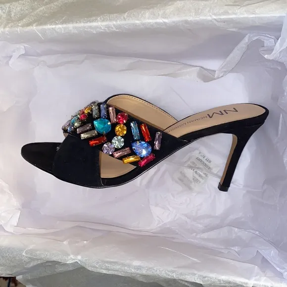 Neiman Marcus black Vibe Sandal with Multicolor crystals brand new with box!
