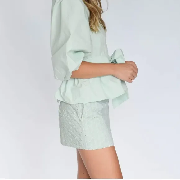 Never A Wallflower Sea Foam Eyelet Shorts.