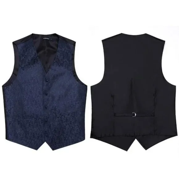 New 3PC Men's Paisley Floral Suit Vest Navy