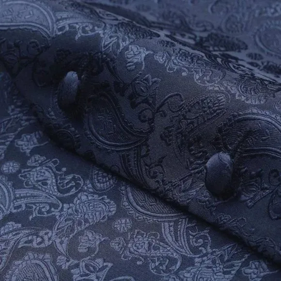 New 3PC Men's Paisley Floral Suit Vest Navy