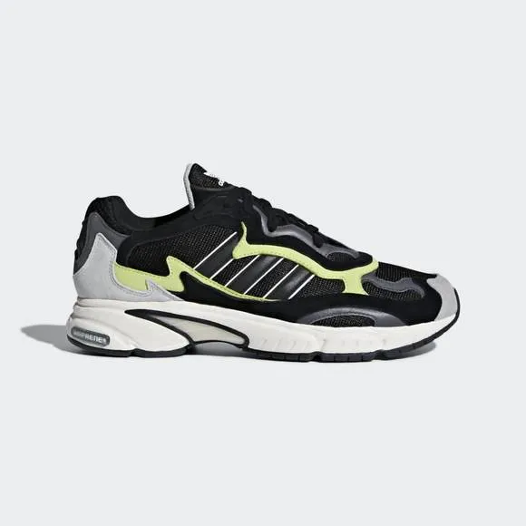 NEW ADIDAS men's temper run shoes in core black / core black / glow