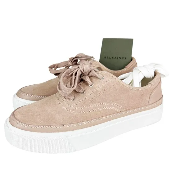 NEW AllSaints Bella Dusty Rose Pink Suede Leather Tie Platform Sneakers Size 9