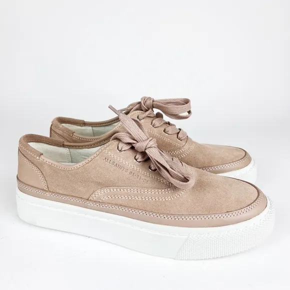 NEW AllSaints Bella Dusty Rose Pink Suede Leather Tie Platform Sneakers Size 9