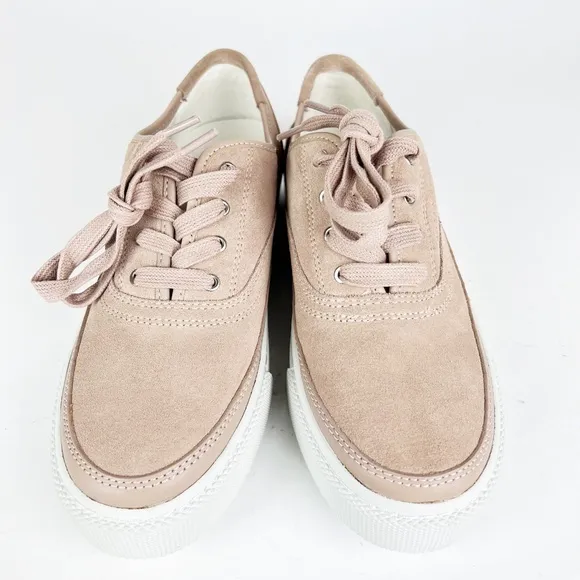 NEW AllSaints Bella Dusty Rose Pink Suede Leather Tie Platform Sneakers Size 9