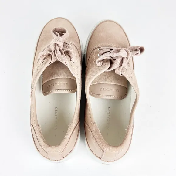 NEW AllSaints Bella Dusty Rose Pink Suede Leather Tie Platform Sneakers Size 9