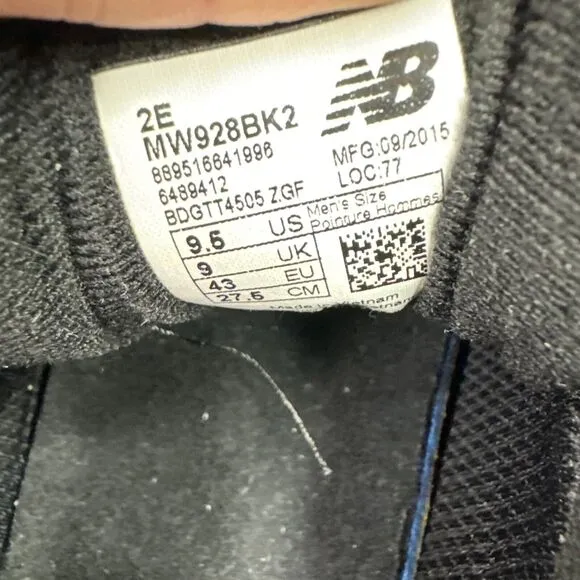 New Balance 928v2 Mens Size 9.5 2E Shoes Black Leather Walking Athletic MW928BK2