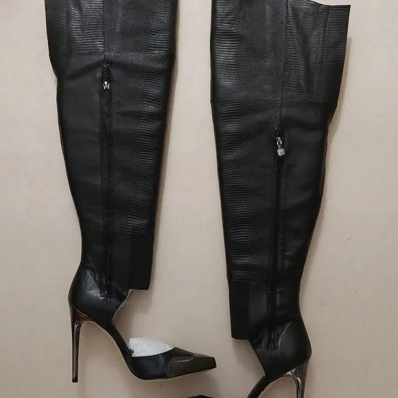 NEW BCBGMAXAZARIA Concorde Stampede Over the Knee Black Leather Lizard Boots…