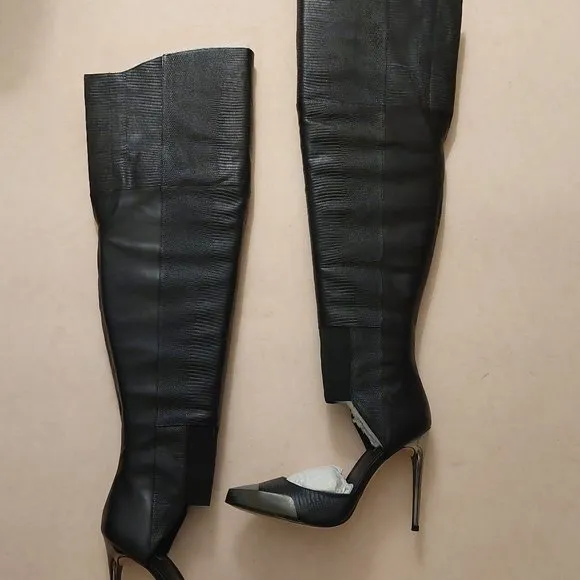 NEW BCBGMAXAZARIA Concorde Stampede Over the Knee Black Leather Lizard Boots…