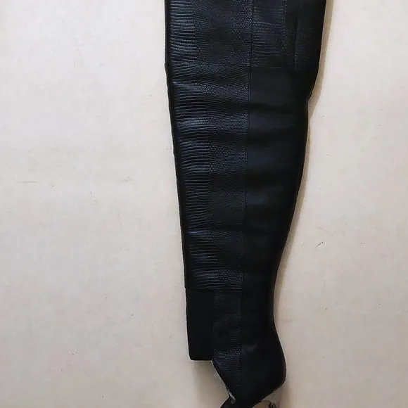 NEW BCBGMAXAZARIA Concorde Stampede Over the Knee Black Leather Lizard Boots…