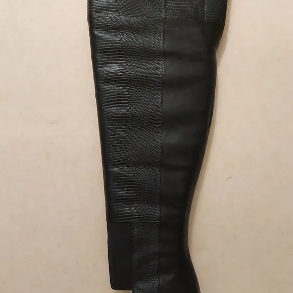 NEW BCBGMAXAZARIA Concorde Stampede Over the Knee Black Leather Lizard Boots…