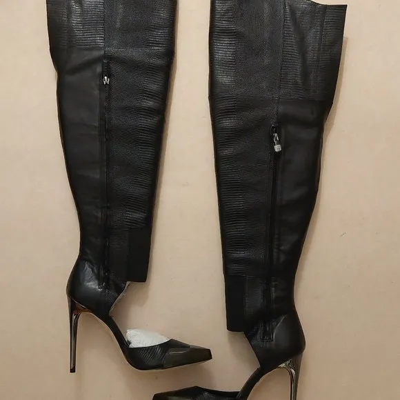 NEW BCBGMAXAZARIA Concorde Stampede Over the Knee Black Leather Lizard Boots…