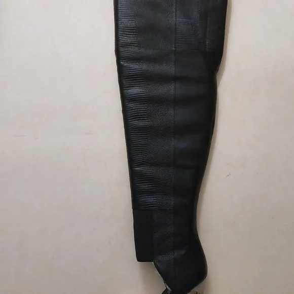 NEW BCBGMAXAZARIA Concorde Stampede Over the Knee Black Leather Lizard Boots…